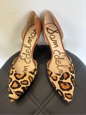 Sam Edelman Leopard Print Pointed D'Orsay Pumps in Brown and Black